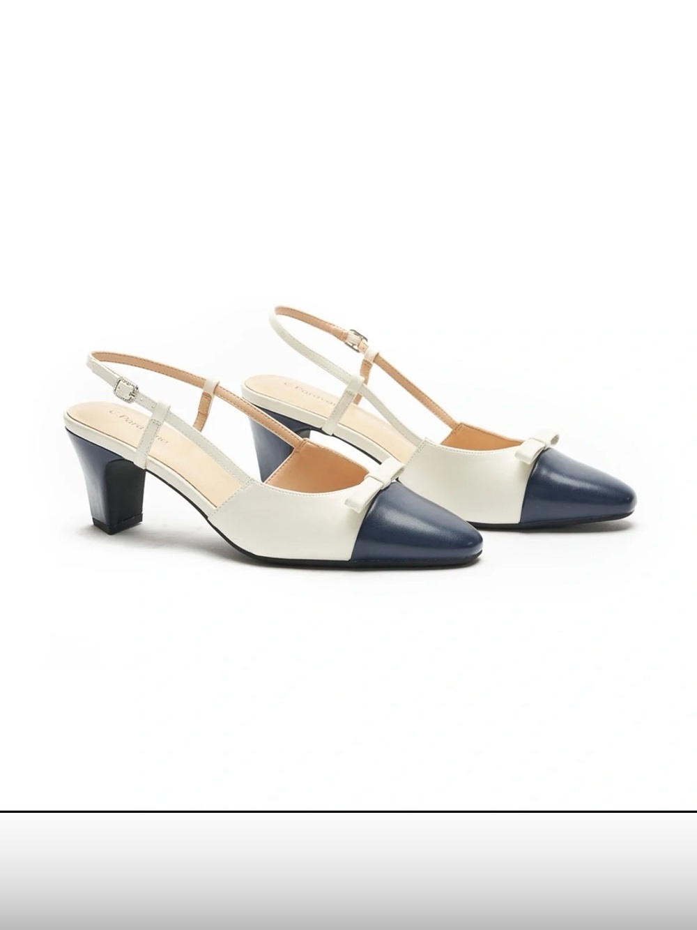 C Paravano Classic Two-Tone Slingback Pumps - Navy and Cream size 10